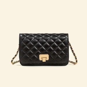 Quilted Shoulder Bag PU Leather Chain Strap Crossbody Handbag Square Lock Small For Women Elegant Daily