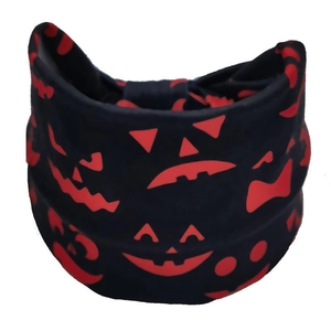 Halloween sweatband with red pumpkin patterns on black elastic fabric for yoga and running