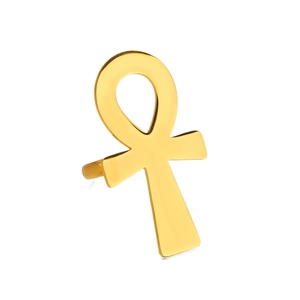 Exaggerated golden Ankh cross ring in stainless steel with a high-polish finish