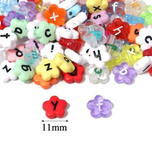 Colorful 11mm flower acrylic letter beads for DIY jewelry making accessories
