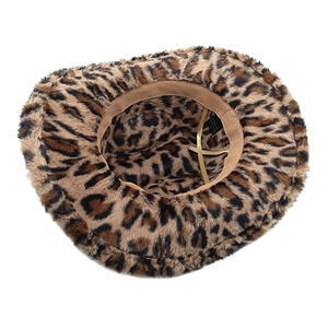 Detail view of leopard print bucket hat with adjustable inner strap and lining