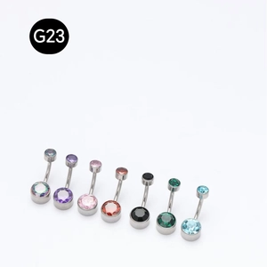 G23 titanium belly button rings with colorful bezel-set cubic zirconia in seven colors