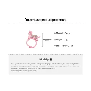 Detailed size chart of pink puppy ring with zircon bow and dimensions 3.5cm by 2.7cm