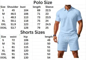Detailed size chart for the men's polo shirt and shorts casual summer two-piece outfit