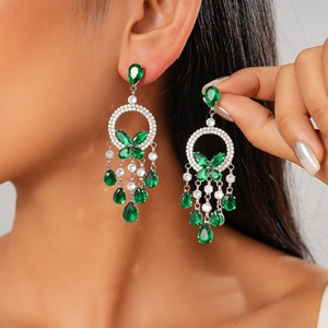 Luxury Butterfly Water Drop Tassel Earrings Vintage Zircon Copper Jewelry With 925 Sterling Silver Earring Post For Women