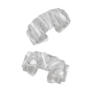 S925 sterling silver open rings featuring irregular pleated texture and organic design