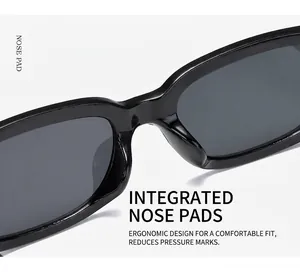 Detail of integrated nose pads on black square frame sunglasses for a seamless fit