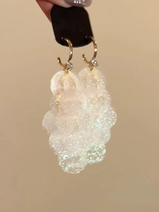 Detail of sequin cluster earrings with silver glitter and cubic zirconia stud