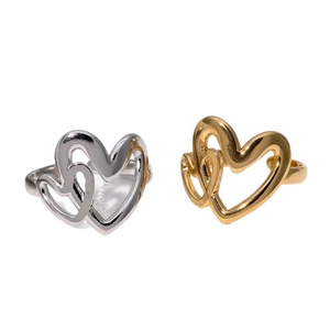 Minimalist 18K gold and silver stainless steel heart rings with hollow metal design