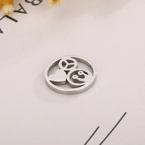 Minimalist stainless steel circular pendants featuring peace sign and heart cutouts