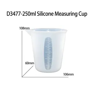 Detail view of 250ml silicone measuring cup with clear scale marks and pouring spout