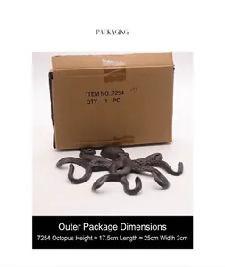 Detailansicht der Oktopus-Wandhaken aus Gusseisen inklusive Verpackungsmaßen