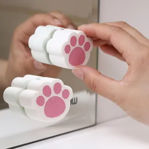 Cute cat paw shaped cleaning sponge for bathroom mirrors and glass with suction storage