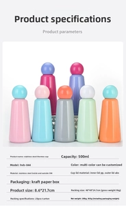 Detailed specs of 500ml 304 stainless steel insulated bottle with round cap and slim body