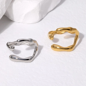 Irregular lava style stainless steel rings in gold and silver finish with open design