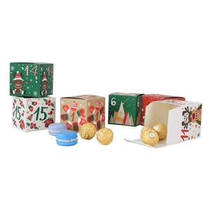 Set of 24 Christmas advent calendar gift boxes with festive patterns and number prints