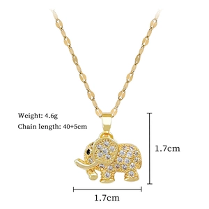 Detail view of gold elephant necklace dimensions 1.7cm and weight 4.6g technical specs