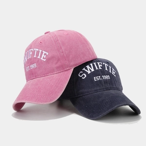 Pink and navy washed cotton baseball caps with Swiftie 1989 embroidery for women