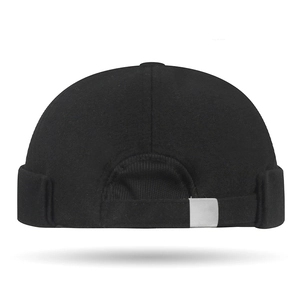 Winter wool docker hat in black with adjustable metal buckle on back view