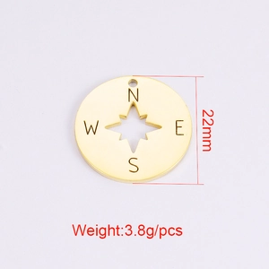 Detail of 22mm gold stainless steel compass pendant with 3.8g weight specification