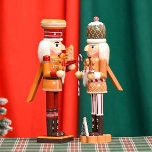 38cm wooden gingerbread chef nutcracker statues with festive candy canes for Christmas decor