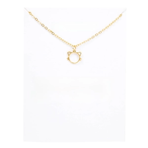 Detailed view of a gold-tone cat pendant necklace on a decorative sentiment card