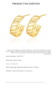 Polished S925 sterling silver J-shaped croissant hoop earrings with 18k gold finish