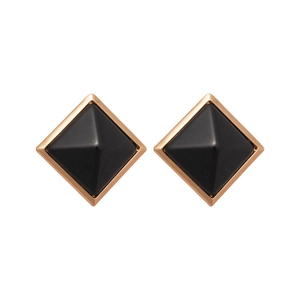 Boucles d'oreilles géométriques en forme de losange doré rose avec résine noire polie