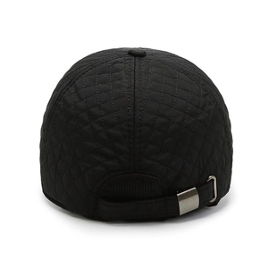 Winter thermal baseball cap for men with ear flaps and quilted diamond pattern in black