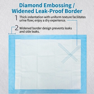 Absorbent pet pee pads with diamond quilted texture and blue leak-proof borders