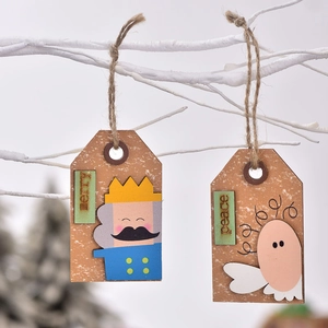 Wooden Christmas hanging ornaments featuring Nutcracker and Angel with merry and peace text