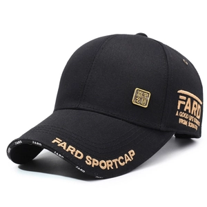 Black cotton baseball cap with gold FARD embroidery and Chinese heritage logo detail