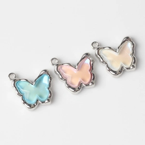 Minimalist butterfly alloy charms with resin shell texture and silver metallic edges