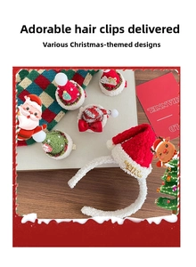 Détail de pinces à cheveux et serre-tête de Noël avec motifs renne et nœuds festifs