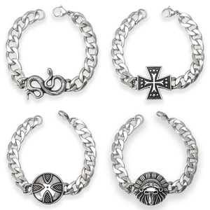 Cuban Link Bracelet Stainless Steel Punk Hip Hop Snake Cross Indian Chief Vintage Silver Tone Jewelry For Men Women