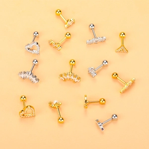 Set aus goldenen und silbernen Schlangen-Ohrknorpel-Ohrringen mit Zirkon-Inlays