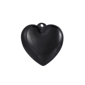 Polished black heart-shaped pendant with a metallic luster on a clean white background