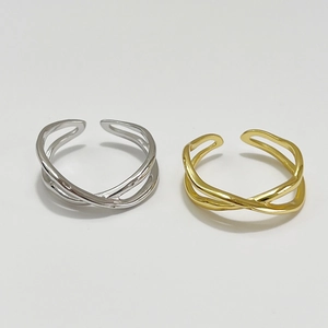 Minimalist 925 sterling silver irregular cross open ring in gold and silver finishes