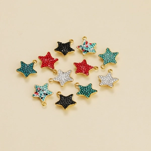 Star-shaped gold pendants with colorful rhinestones for DIY necklaces and earrings