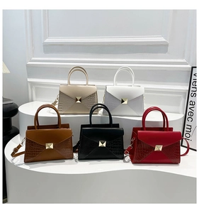 Group of trendy crossbody bags in beige, brown and black with crocodile texture and gold locks