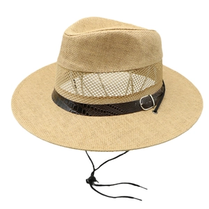 Breathable jazz straw hat for men with mesh panels and adjustable windproof strap