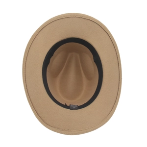 Detail view of western felt hat interior with size label and black sweatband