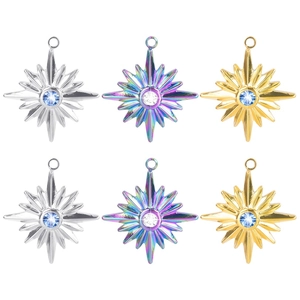 Stainless Steel Star Pendant Necklace For Women Personalized Sunburst Rhinestone Gold Silver Colorful Choker Necklaces Jewelry Gift