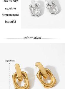 Detailed size information of gold and silver interlocking geometric pendant earrings