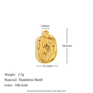Detailed dimensions of 18K gold stainless steel oval rose flower heart pendant charm