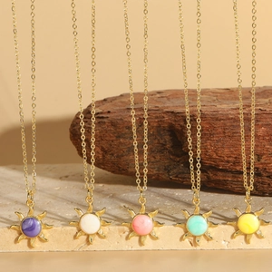 Sun Pendant Necklace Copper Enamel Colorful Sunburst Clavicle Chain Jewelry For Women