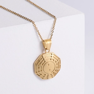 Yin Yang Tai Chi Bagua Pendant Necklace 304 Stainless Steel Gold Plated Vintage Taoist Religious Jewelry For Men Women