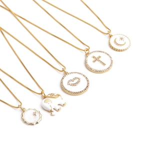 Geometric Pendant Necklace Copper Gold Plated Enamel Zircon Moon Star Cross Elephant Sun Fashion Jewelry For Women