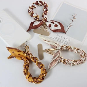 Fashion Silk Scarf Braided Metal Chain Phone Lanyard Anti-Lost Hand Wrist Strap For Women Handbag Accessories Strap