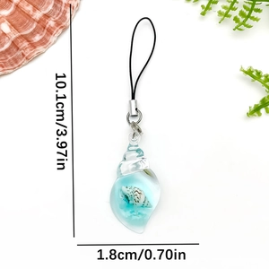Blue resin conch shell pendant keychain with lanyard, ocean-themed charm, 10cm height
